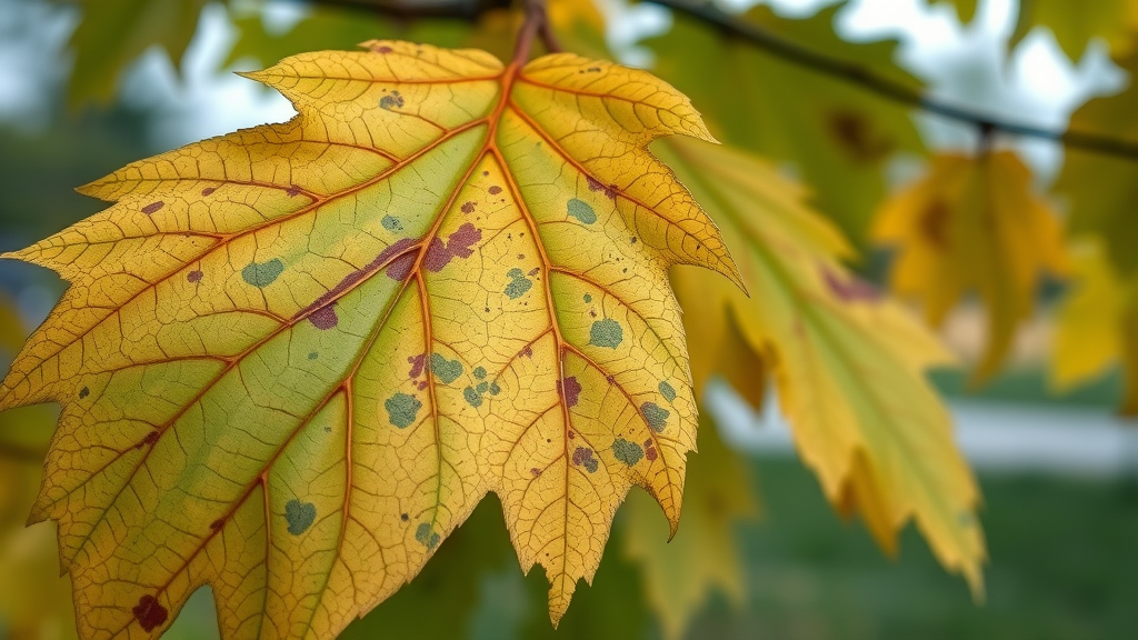 diseased elm leaves with yellowing and wilting in Kansas City park