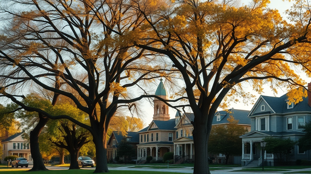 pin oak kansas city mature trees urban forest historic homes autumn