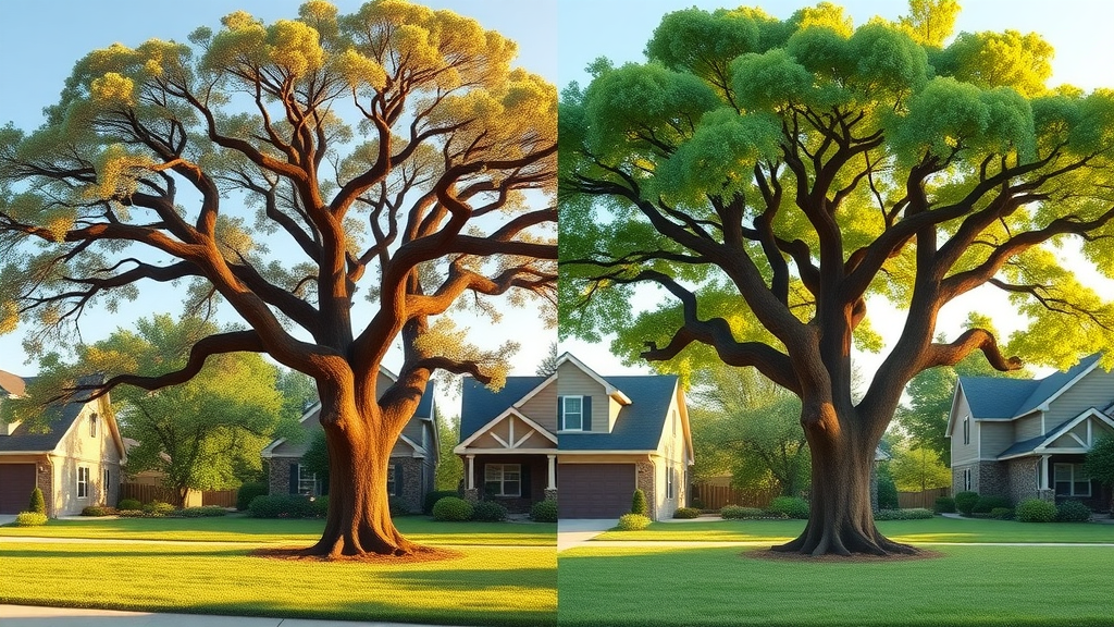 Before and after—Kansas City oak tree transformed from sickly to healthy by expert tree care