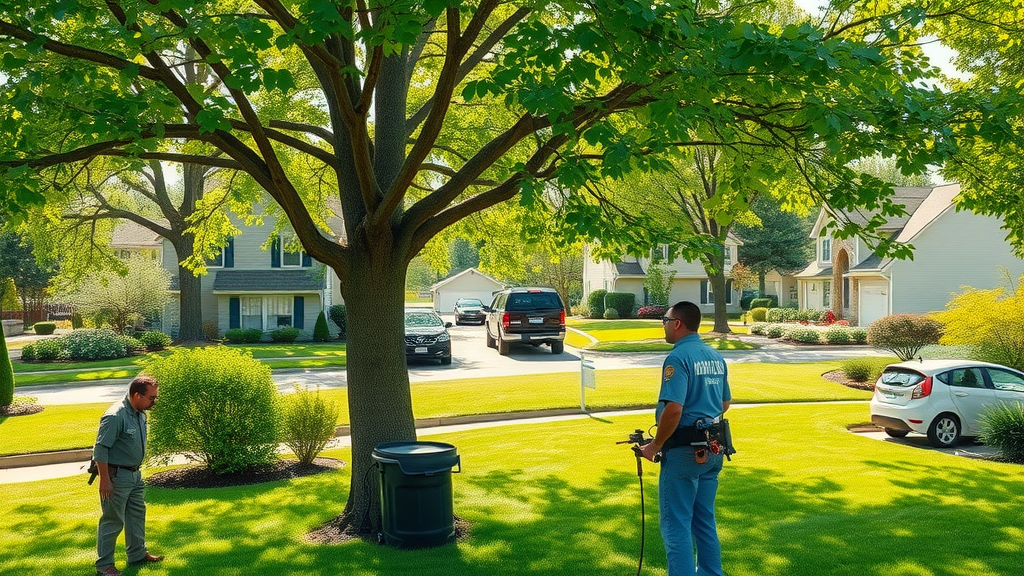 Professional tree spraying companies providing tree care services in a lush suburban neighborhood