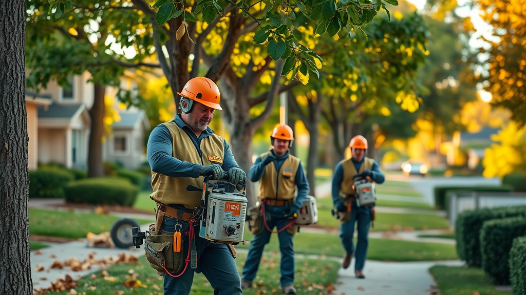 team of certified arborists performing tree care in Kansas City residential neighborhood - certified arborist plant health care