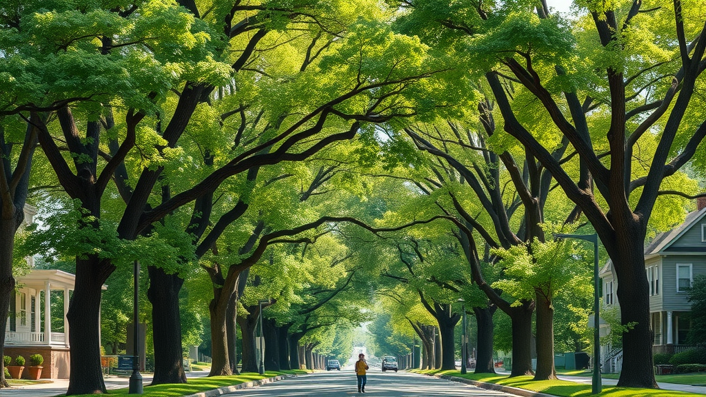 Healthy mature trees lining a Kansas City avenue providing robust urban canopy and vibrant green foliage
