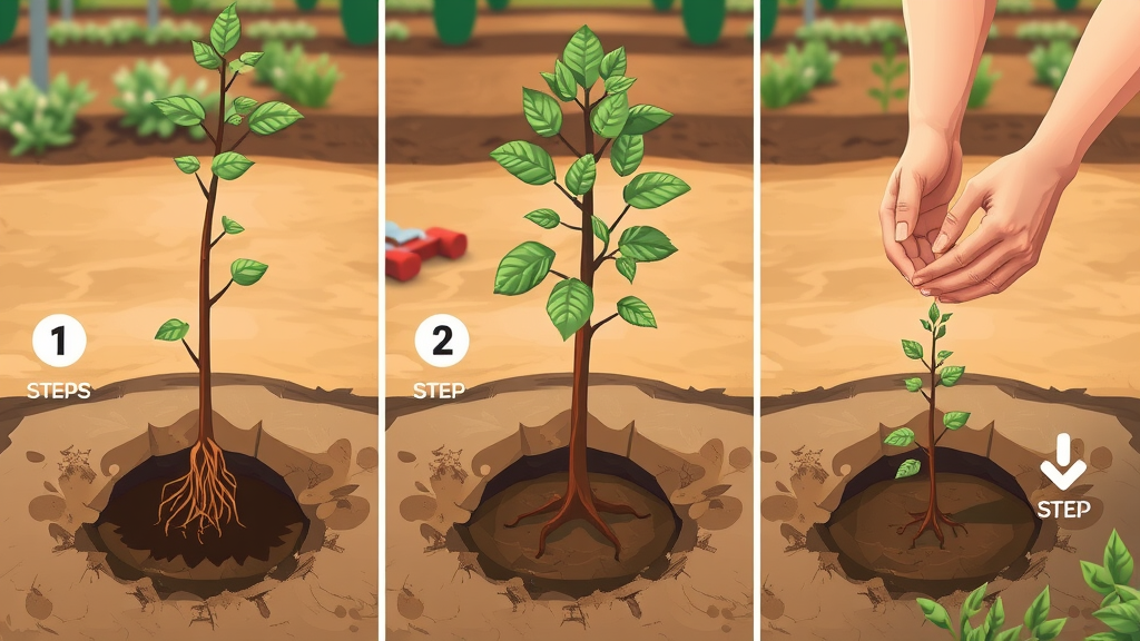 Hand planting techniques for planting a tree, step-by-step process in a garden setting