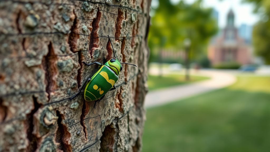 emerald ash borer on ash tree bark Kansas City urban park