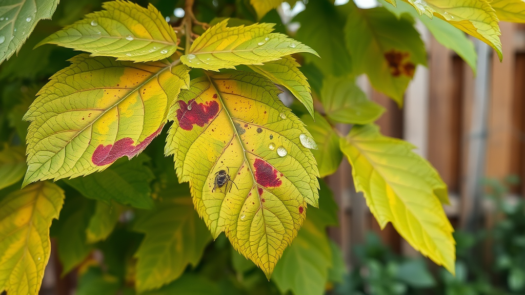 detailed close-up of diseased tree leaves in Kansas City, iron chlorosis, yellowed leaves, tree disease treatment Kansas City
