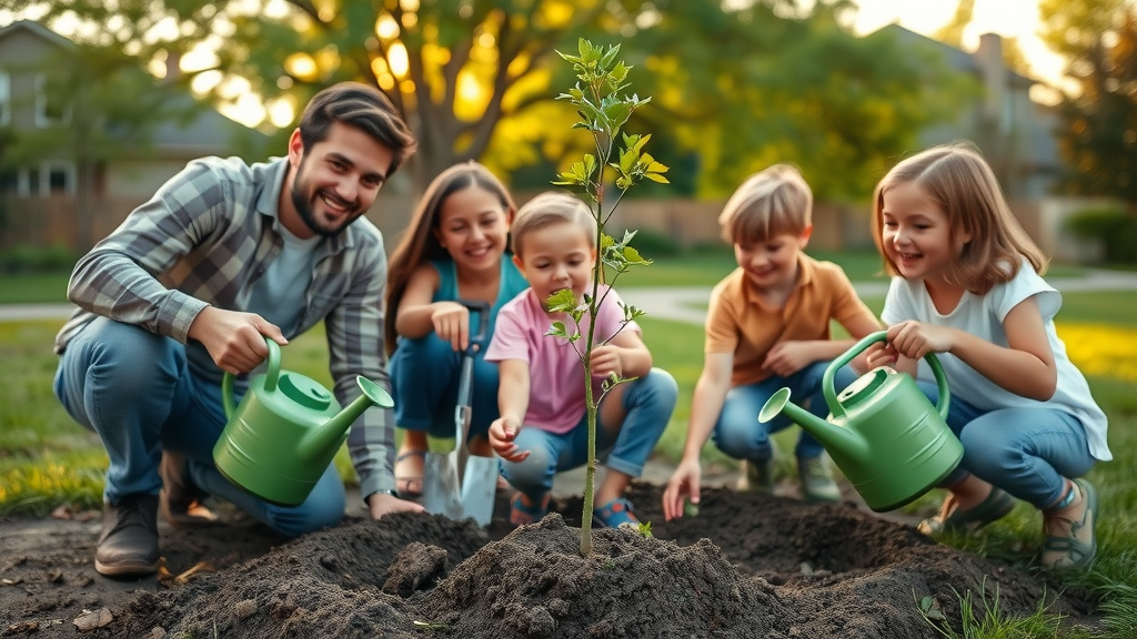 Kansas City family tree planting native trees for canopy cover and urban forest renewal