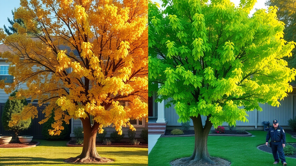 Dramatic improvement in tree health after professional tree spraying, with arborist monitoring progress