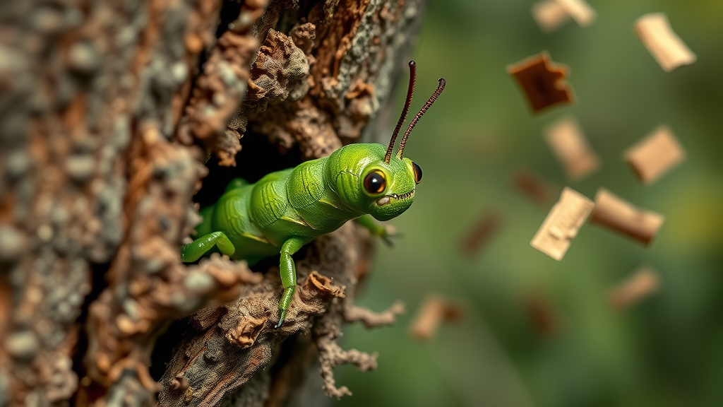 emerald ash borer larva damaging tree bark in Kansas prairie woodland