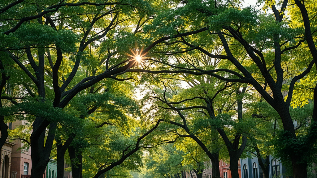 urban tree care Kansas City lush mature forest vibrant canopy golden hour