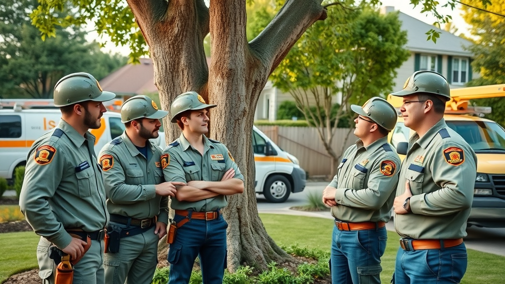 professional arborists consulting with homeowner about tree pest management in Kansas City