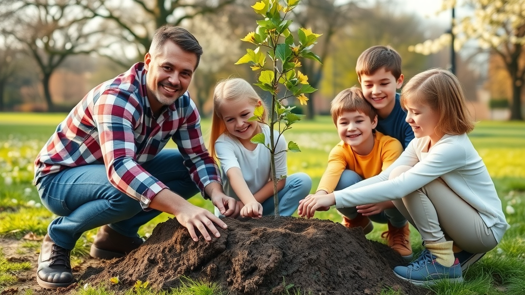 family planting new sapling with arborist guidance, tree planting Kansas City