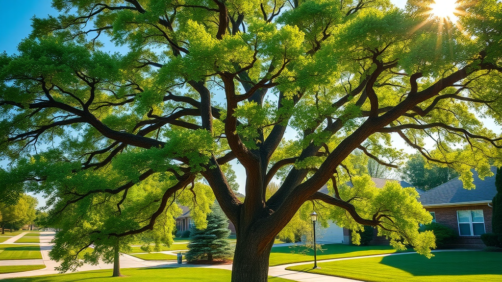 healthy mature oak tree in Kansas City residential neighborhood